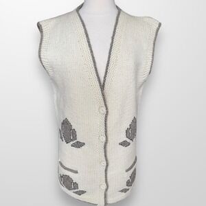 Wool Sweater Vest Womens Large Handmade Custom Cream‎ & Tan Chunky Warm